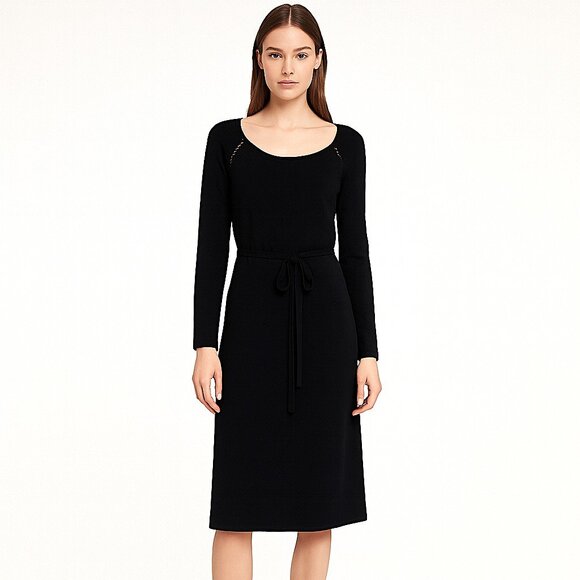 BCBGMAXAZRIA Black Knit Belted Sweater Dress Long Sleeve Size L – Chic & Classic - Picture 1 of 15